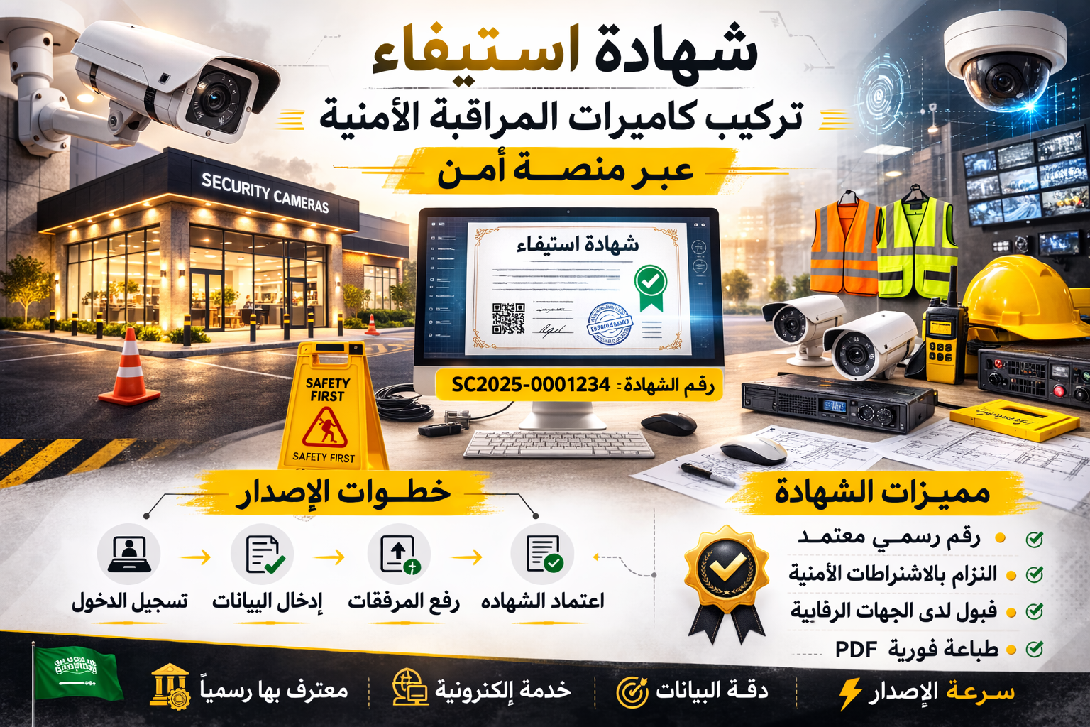 شهادة استيفاء تركيب كاميرات المراقبة الأمنية