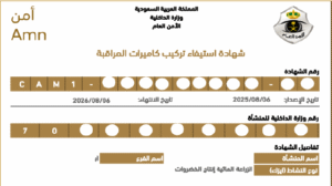 طريقة استخراج شهادة استيفاء تركيب كاميرات المراقبة الأمنية عبر منصة أمن